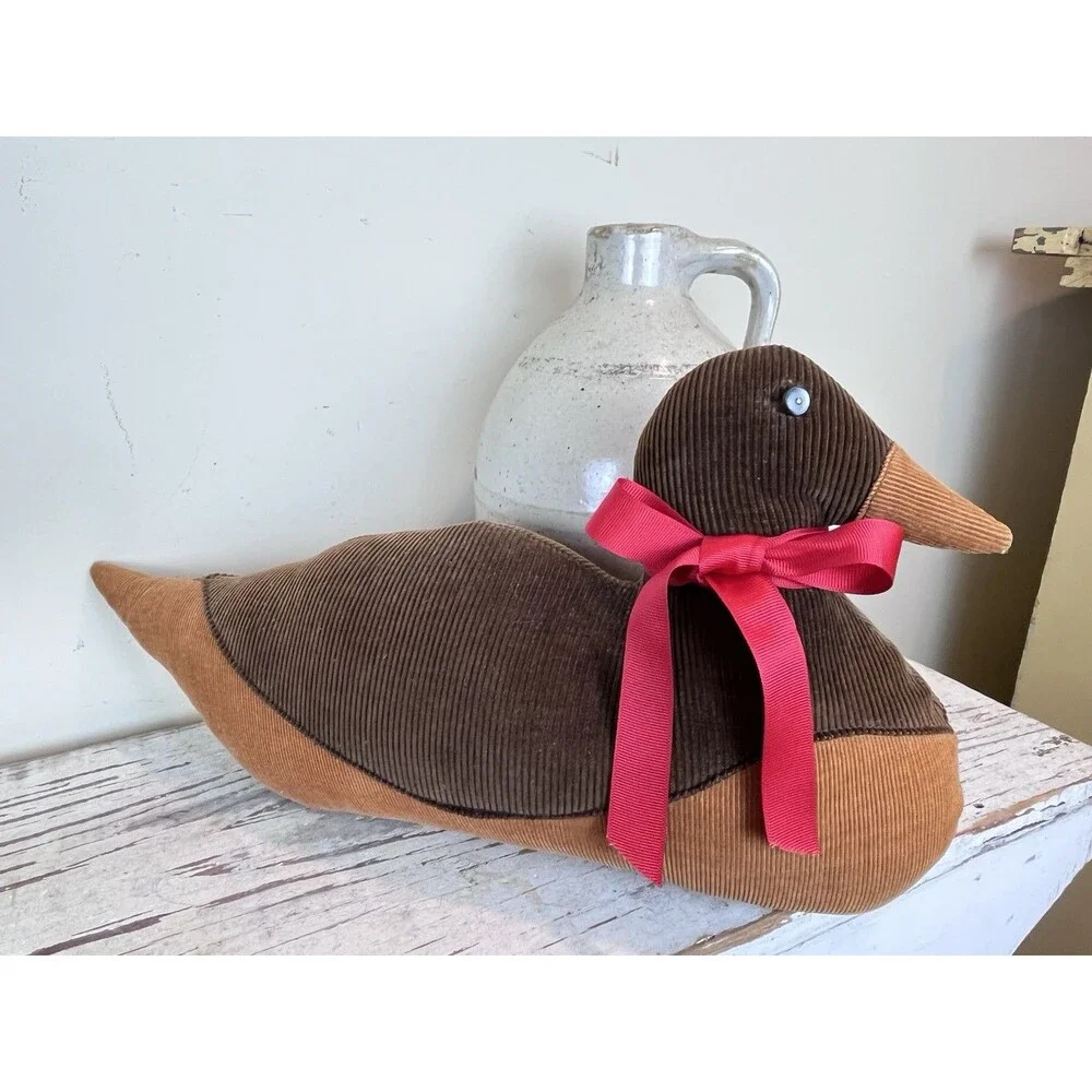 Vintage Mallard Duck Door Stop Corduroy Fabric Whimsy 18” Stuffed Grannycore